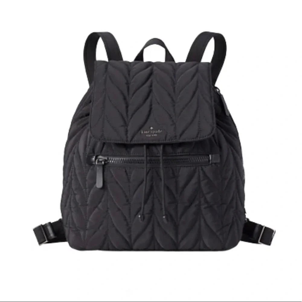 kate spade Quilted Leaf-Pattern Black Backpack